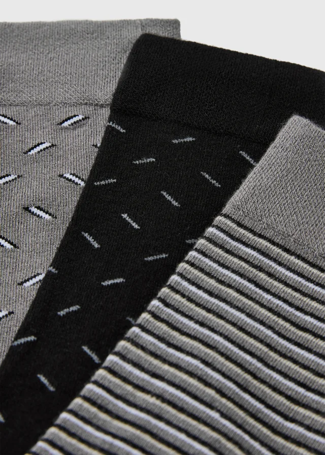3 Pack Grey Patterned Modal Socks