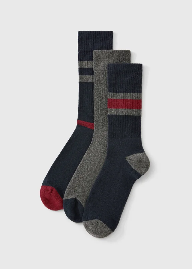 3 Pack Red Multi Stripe Socks