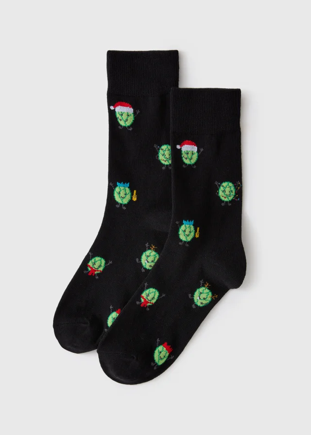 2 Pack Black Christmas Sprout Socks