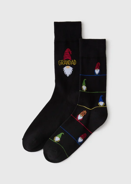 2 Pack Black Grandad Christmas Socks - 6-8.5 Image 1