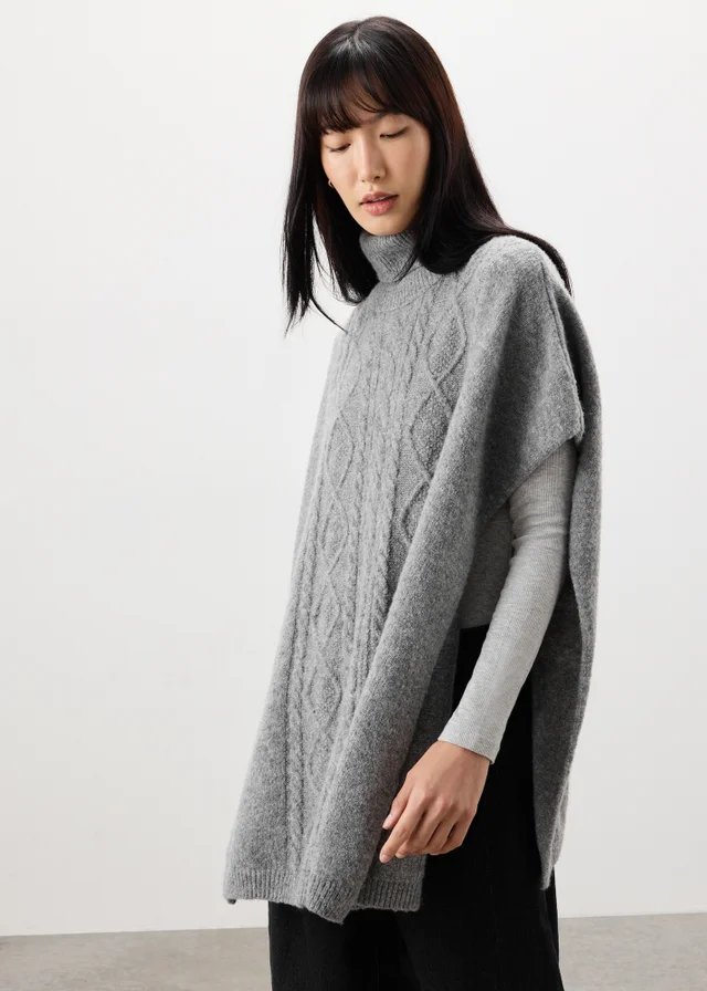 Grey Cable Poncho