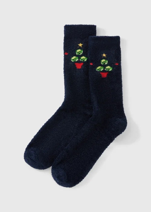 Navy Sprouts Cosy Socks - 6-8.5 Image 1