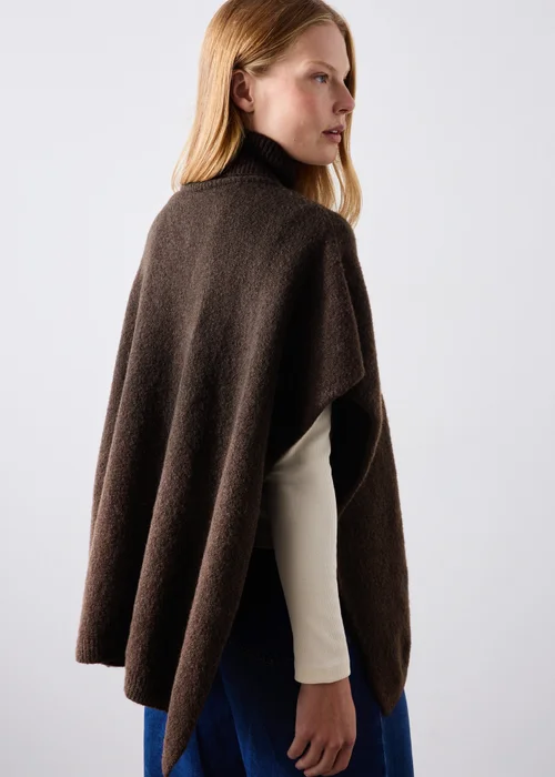 Brown Cable Knit Poncho - One Size Image 2