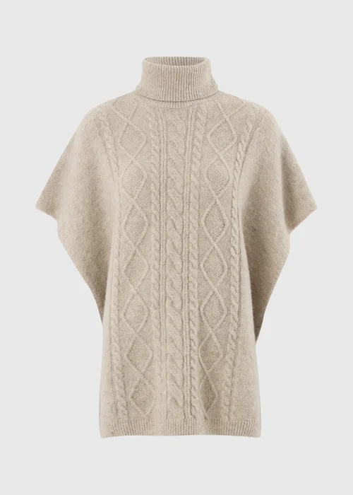 Oatmeal Cable Knit Poncho - One Size Image 4