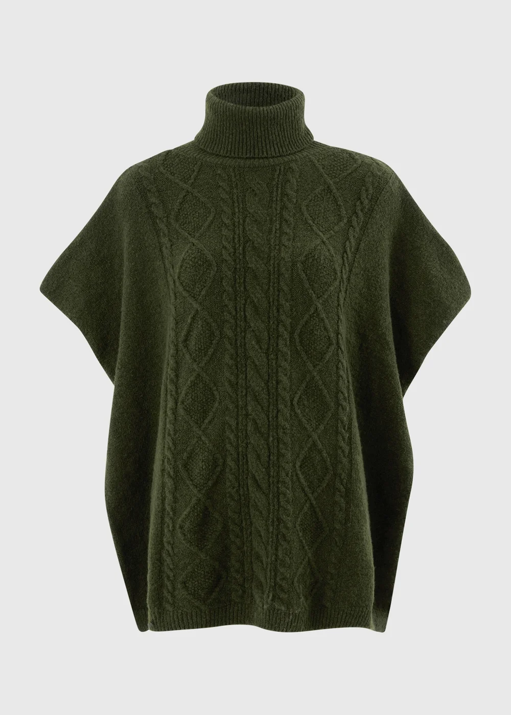 Moss Green Cable Poncho - One Size Image 3
