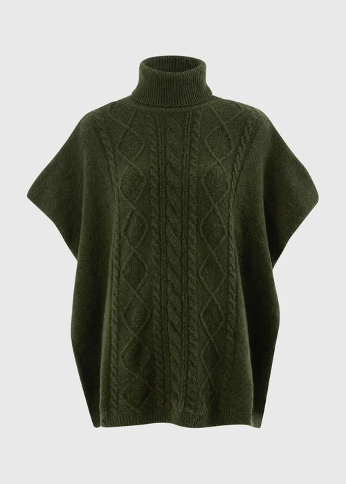 Moss Green Cable Poncho - One Size Image 3