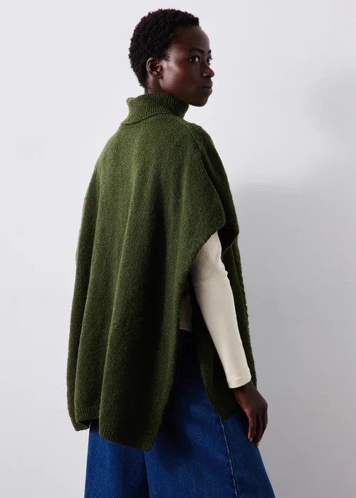 Moss Green Cable Poncho - One Size Image 1