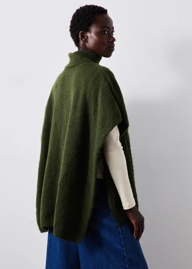 Moss Green Cable Poncho