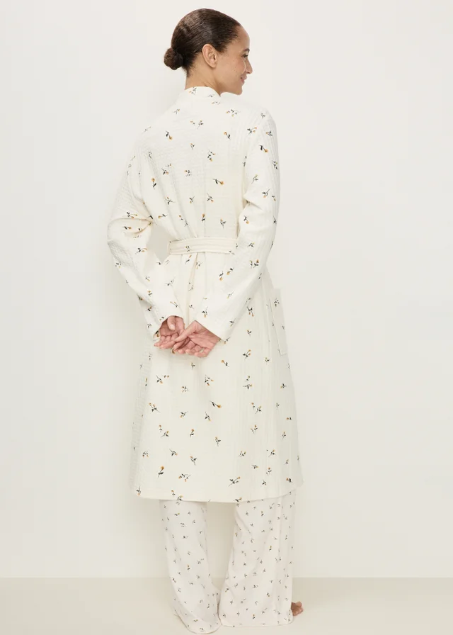 Cream Floral Waffle Dressing Gown