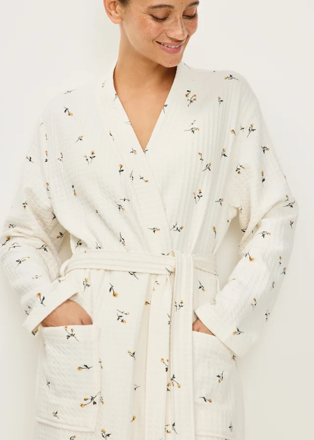 Cream Floral Waffle Dressing Gown