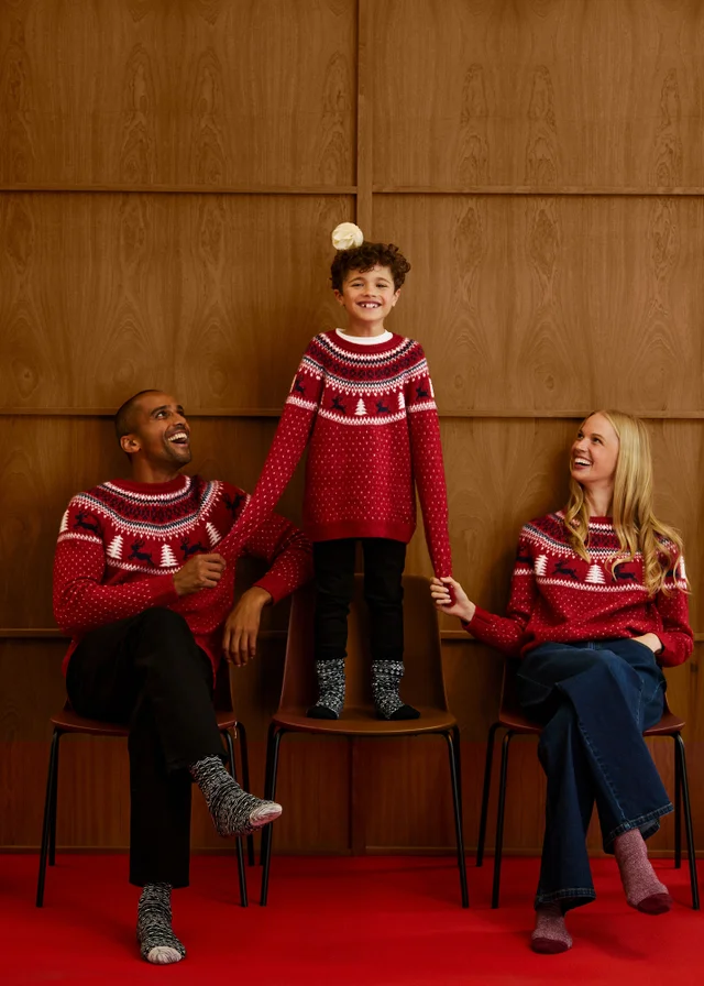 Boys Red Fairisle Matching Family Christmas Jumper (1-13yrs)