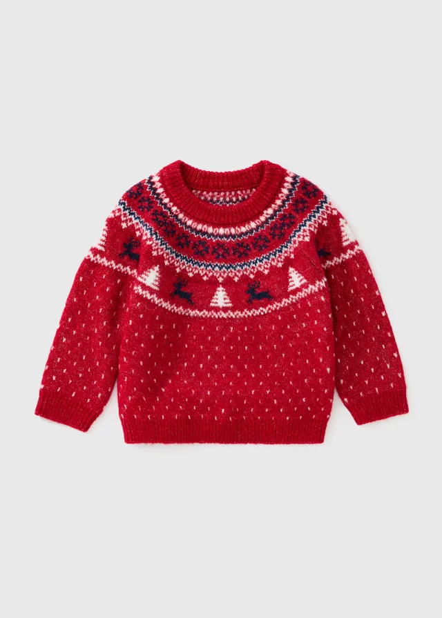 Boys Red Fairisle Matching Family Christmas Jumper (1-13yrs)