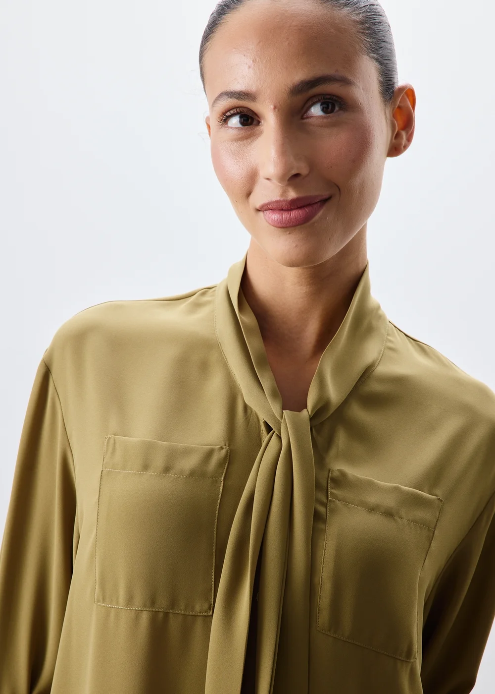 Lime Tie Neck Blouse - 8 Image 3