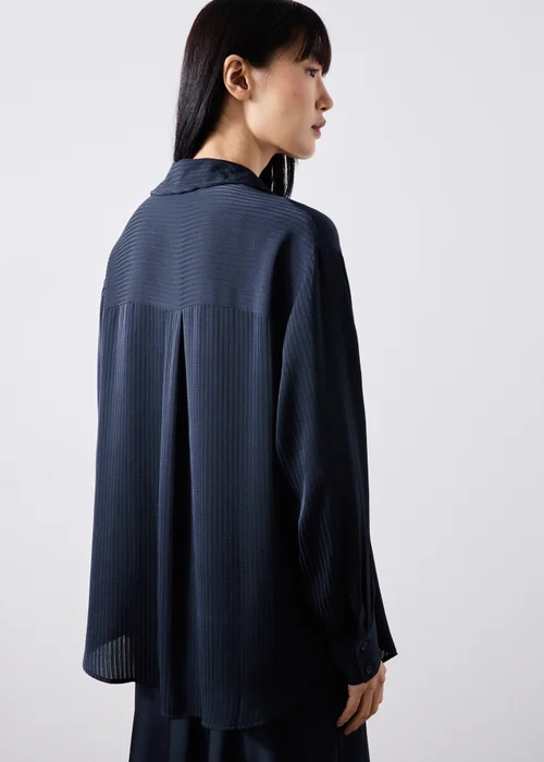 Navy Satin Textured Shirt - 8 Image 2