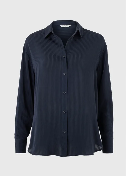 Navy Satin Textured Shirt - 8 Image 4
