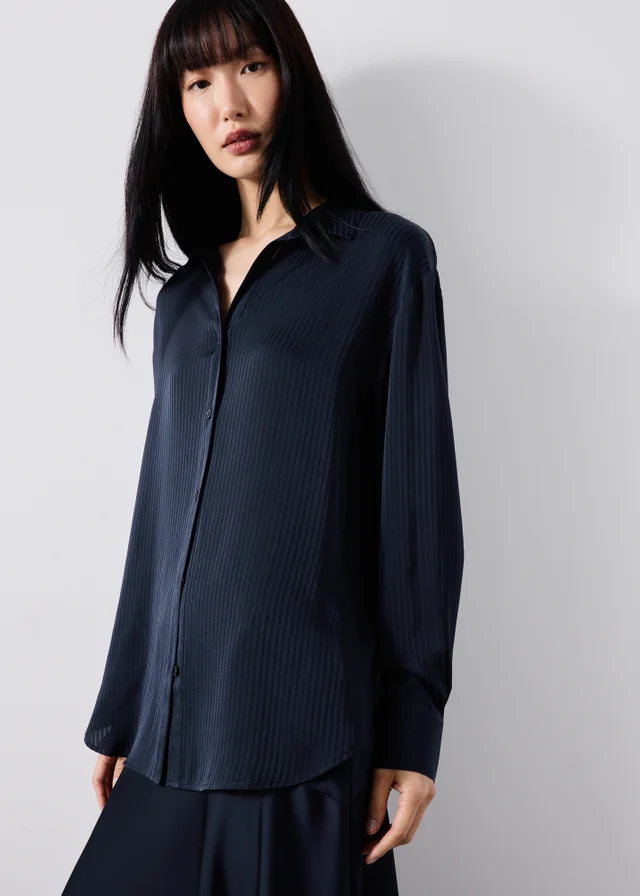 Navy Satin Textured Shirt