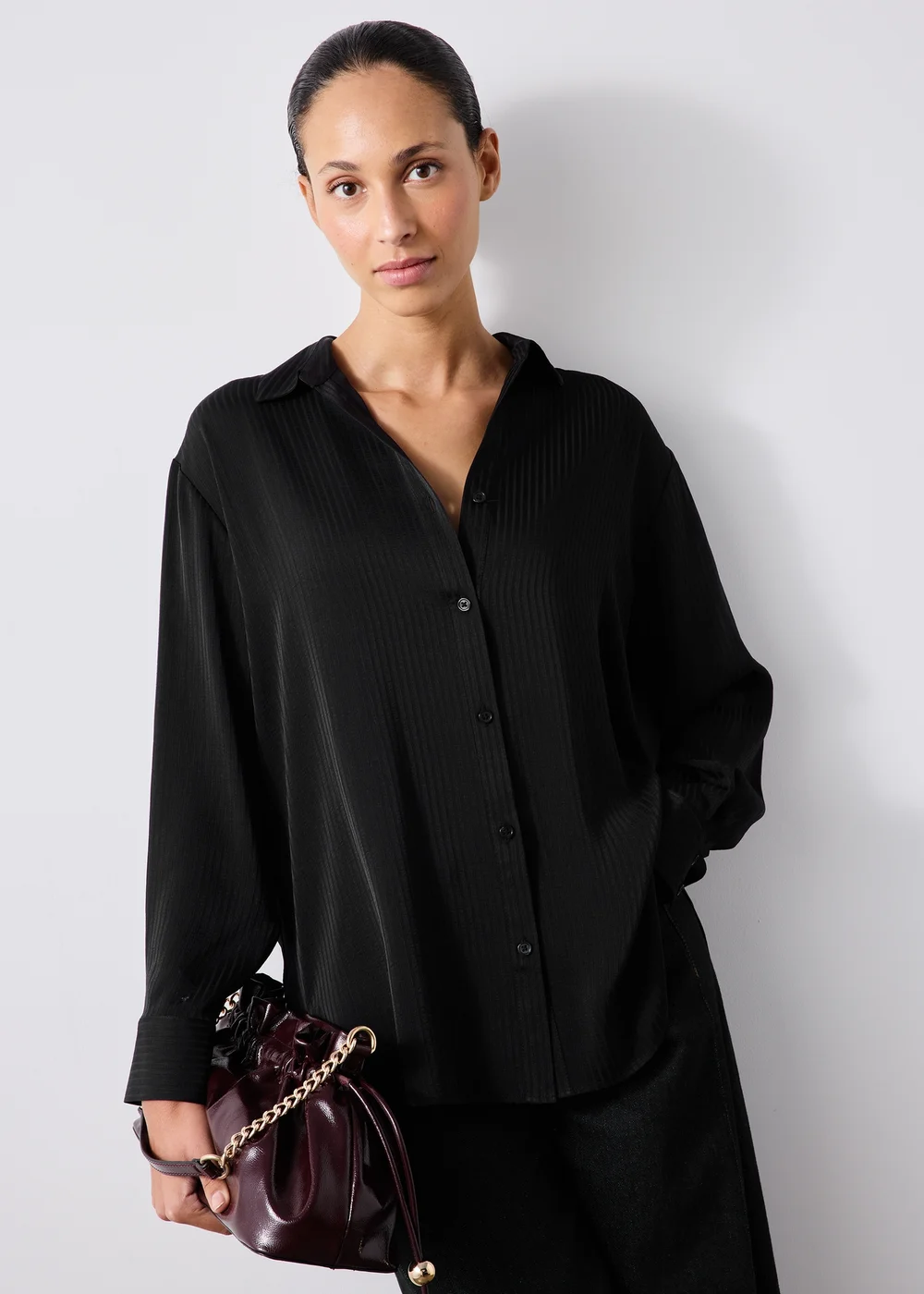Black Satin Textured Shirt - 8 Image 1