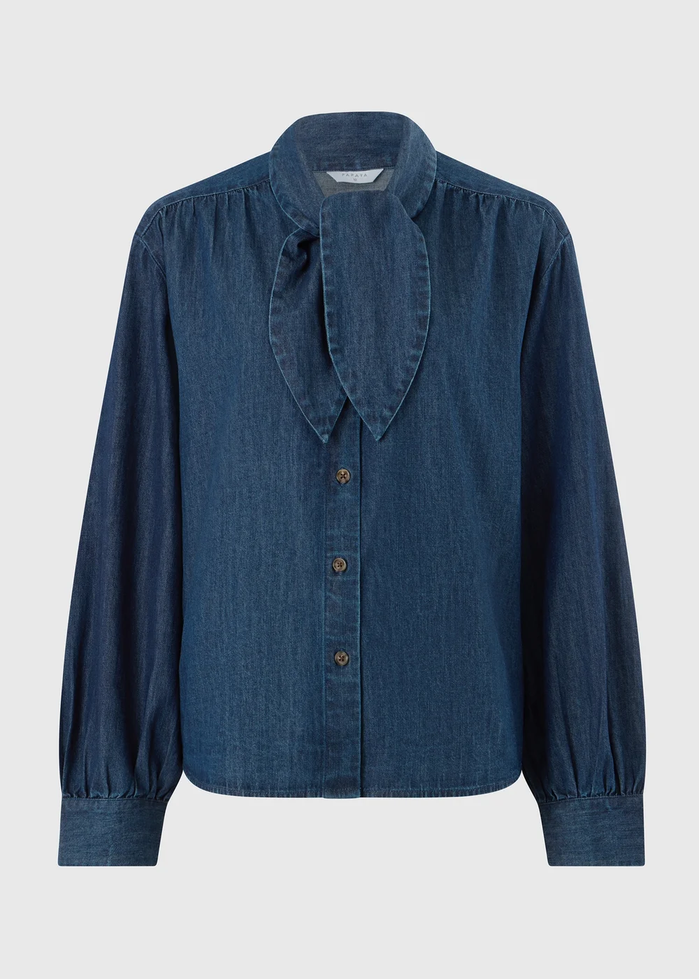 Blue Denim Tie Neck Detail Blouse - 8 Image 4