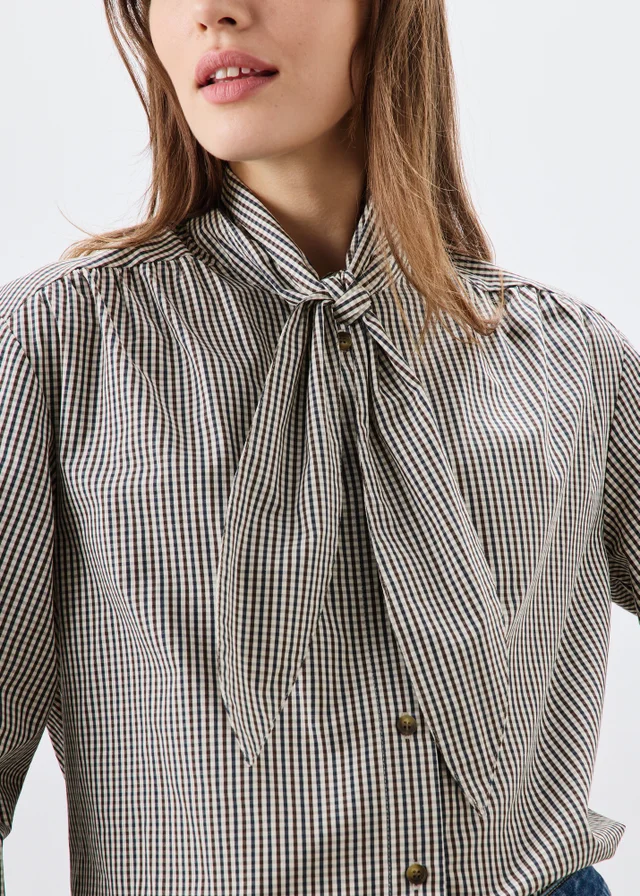 Stone Gingham Neck Detail Shirt