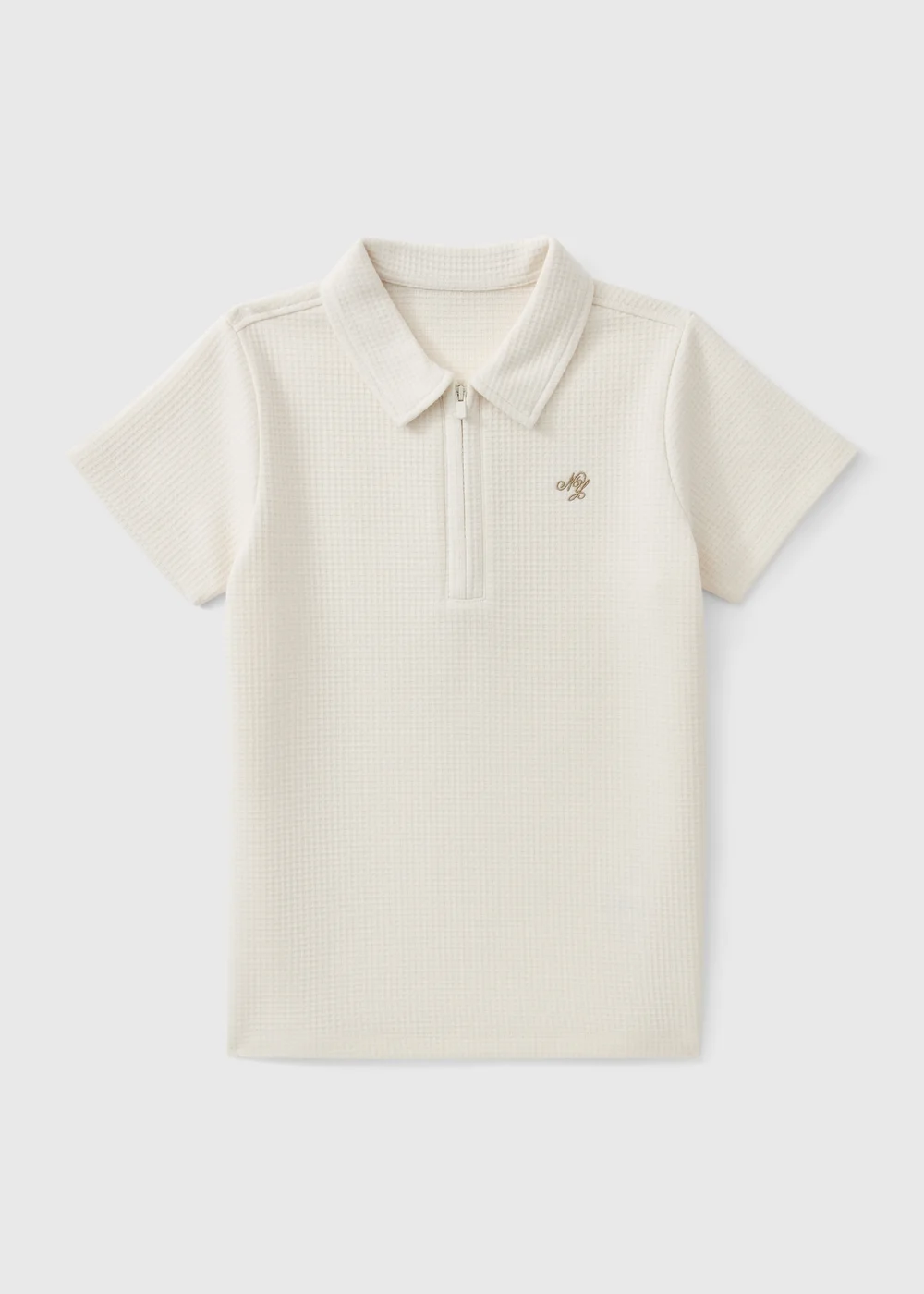 Boys Cream Jacquard Polo Shirt (7-15 yrs) - 7 Yrs Image 1