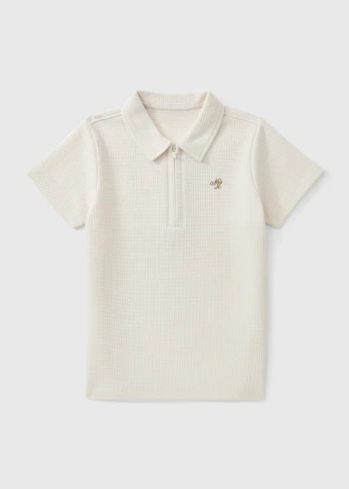 Boys Cream Jacquard Polo Shirt (7-15 yrs) - 7 Yrs Image 1