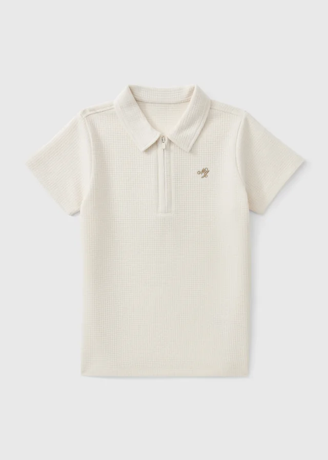 Boys Cream Jacquard Polo Shirt (7-15 yrs)