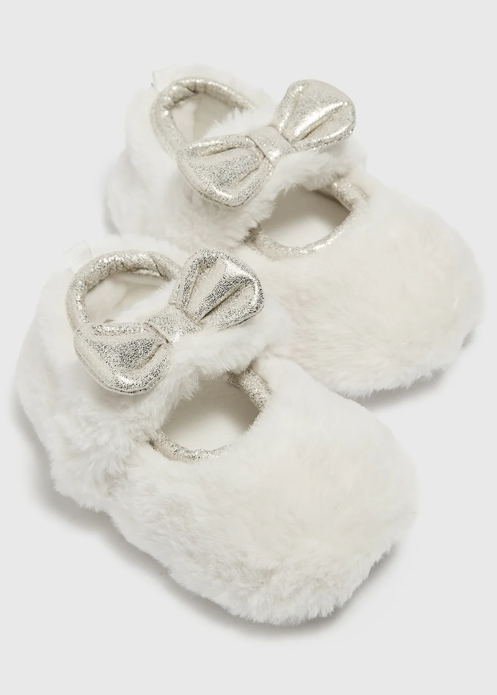 Girls Cream Faux Fur Bow Ballet Slippers (Younger 4 - Older 13) - 4-5 Infants Image 2