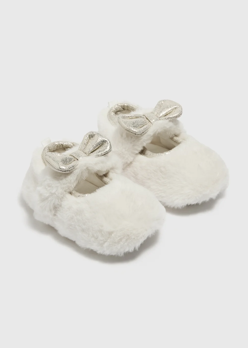Girls Cream Faux Fur Bow Ballet Slippers (Younger 4 - Older 13) - 4-5 Infants Image 1