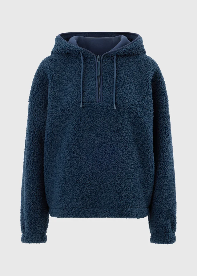 Souluxe Navy Borg Half Zip Hoodie