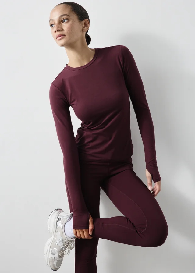 Souluxe Burgundy Long Sleeve Fitted T-Shirt