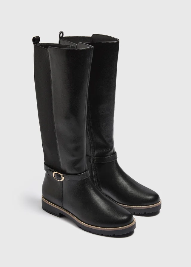 Black Buckled Knee High Boot