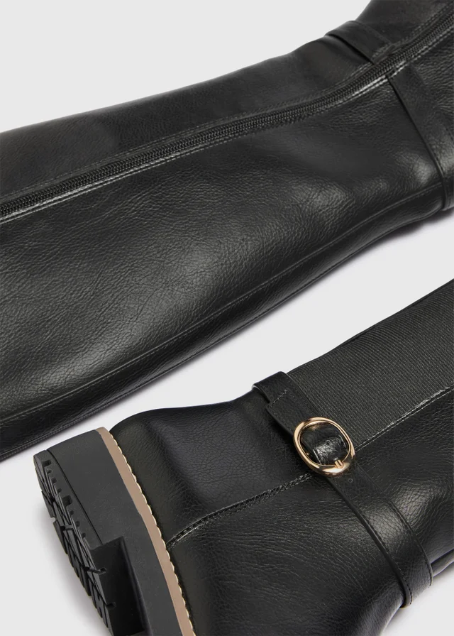 Black Buckled Knee High Boot