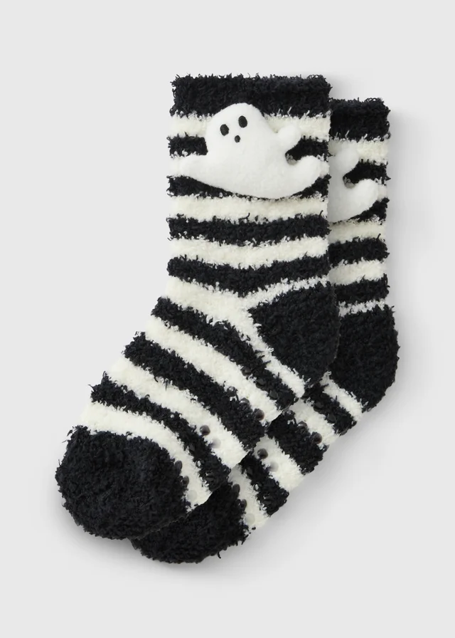 Kids Black Ghost Slipper Socks (Younger 6-Older 6.5)