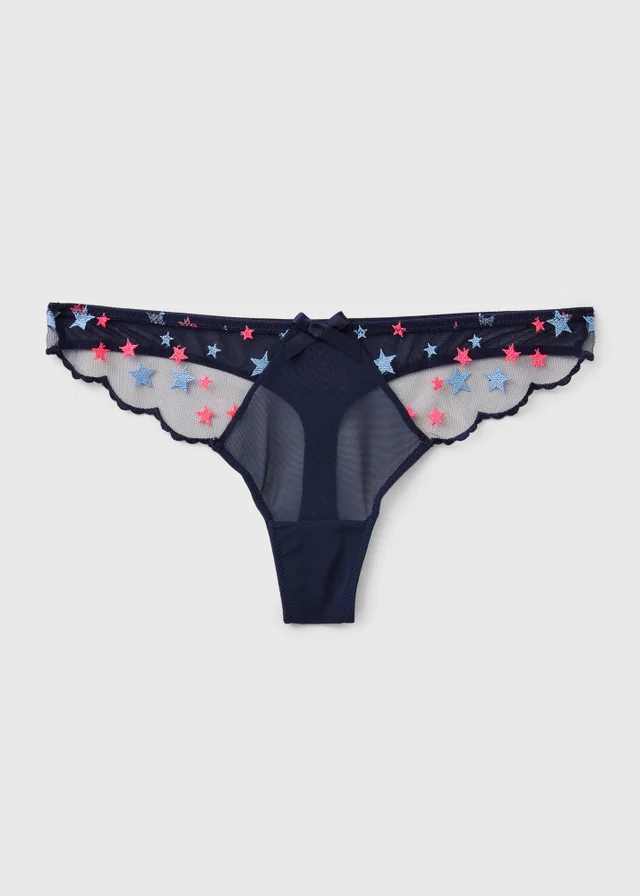 Navy Embroidered Star Co-Ord Thong