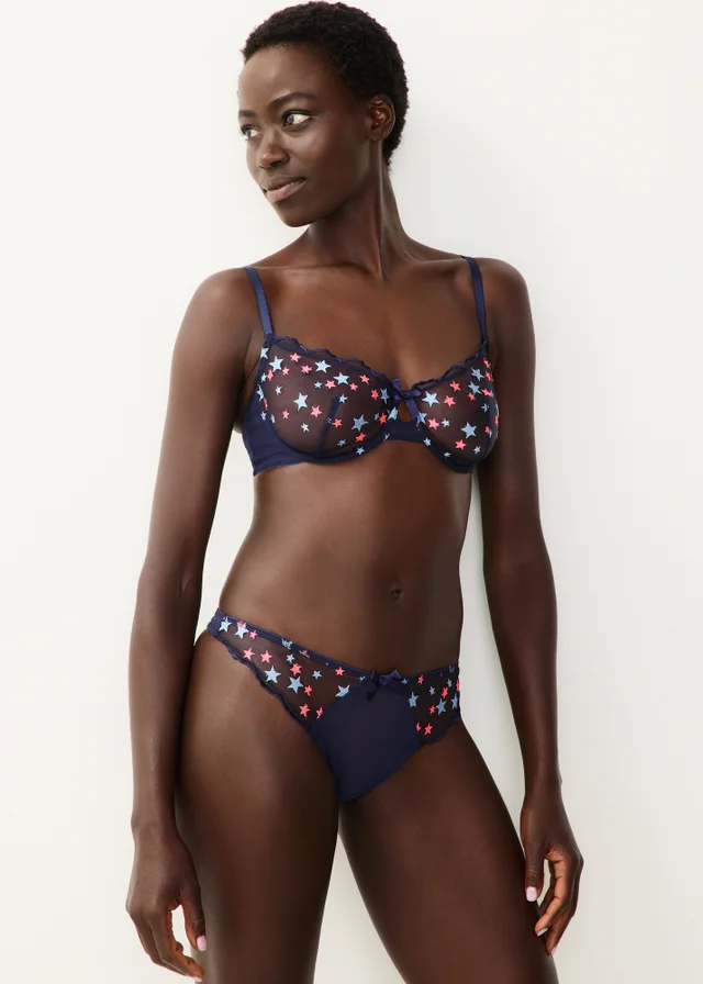 Navy Embroidered Star Co-Ord Thong