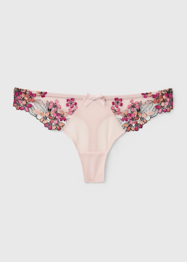 Pink Mesh Embroidered Co-Ord Thong