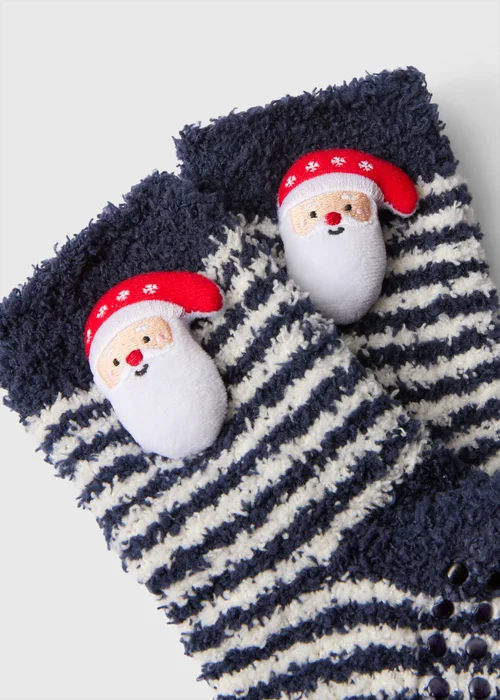 Boys Navy Striped Santa Fluffy Socks (Younger 6-Older 6.5) - 6-8.5 Image 2