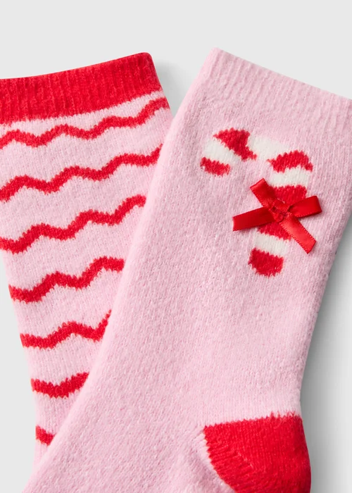Girls Pink & Red Bow Socks 2 Pack - 6-8.5 Image 2