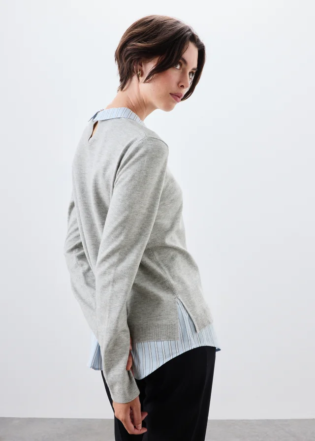 Grey 2 in 1 Smart Shirt Jumper