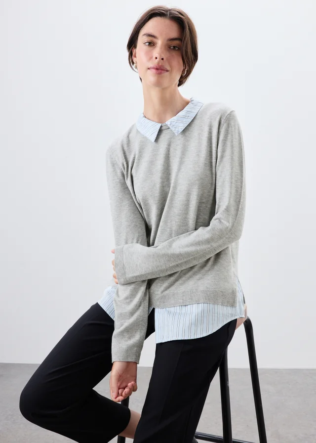 Grey 2 in 1 Smart Shirt Jumper