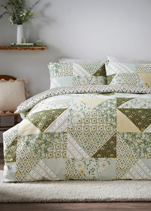 Green Floral Patch Work Duvet Set - Single Image 1
