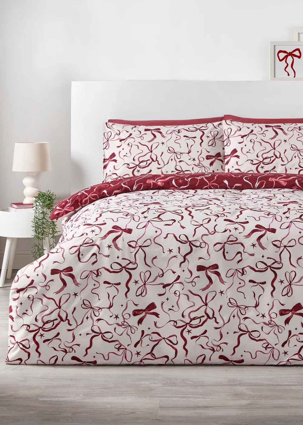 Burgundy Bow Duvet Set - Single Image 1
