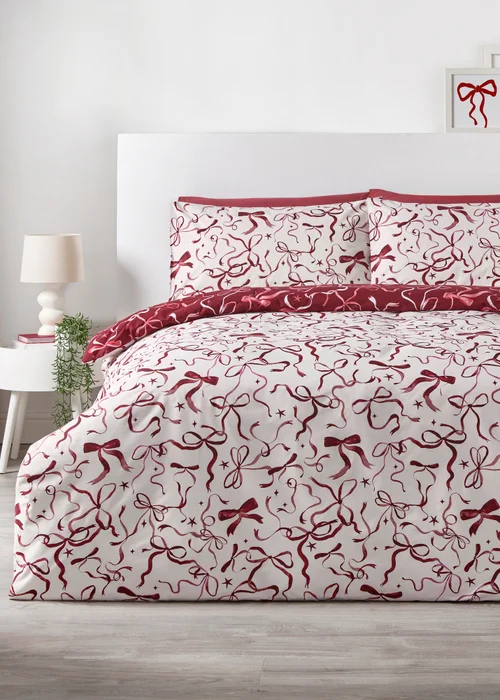 Burgundy Bow Duvet Set - Single Image 1