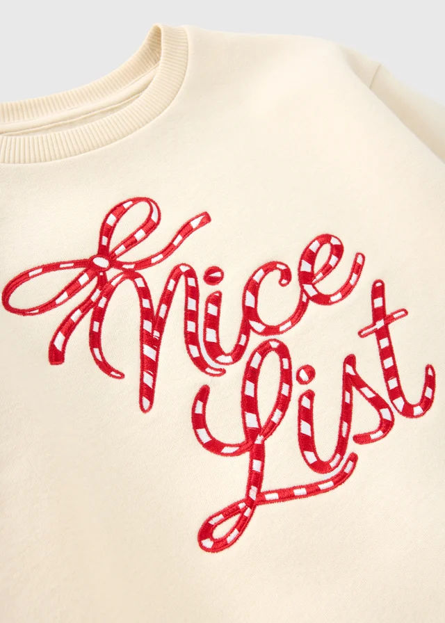 Girls Cream Christmas Nice List Sweatshirt (1-9yrs)