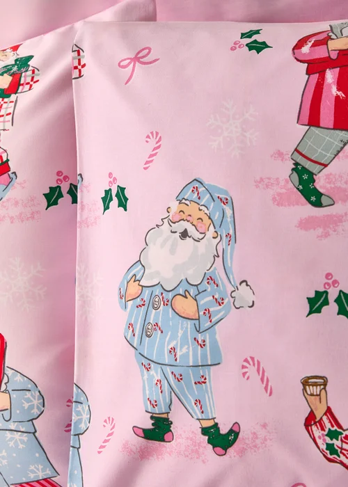 Pink Christmas Santa Duvet Set - Single Image 2