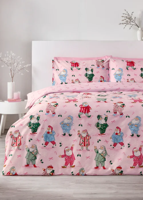 Pink Christmas Santa Duvet Set - Single Image 1