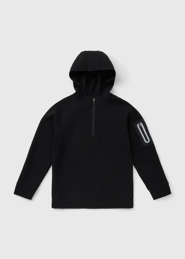 Boys Black Textured Sports Hoodie (7-15yrs)