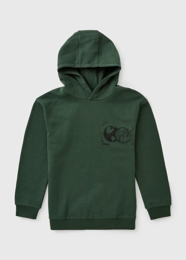 Boys Dark Green Graphic Print Hoodie (7-15yrs)
