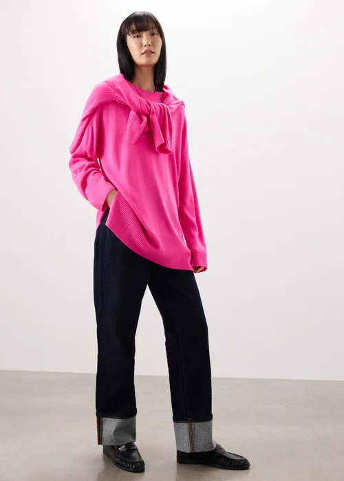 Pink Knitted Crew Neck Longline Top - XS Image 4