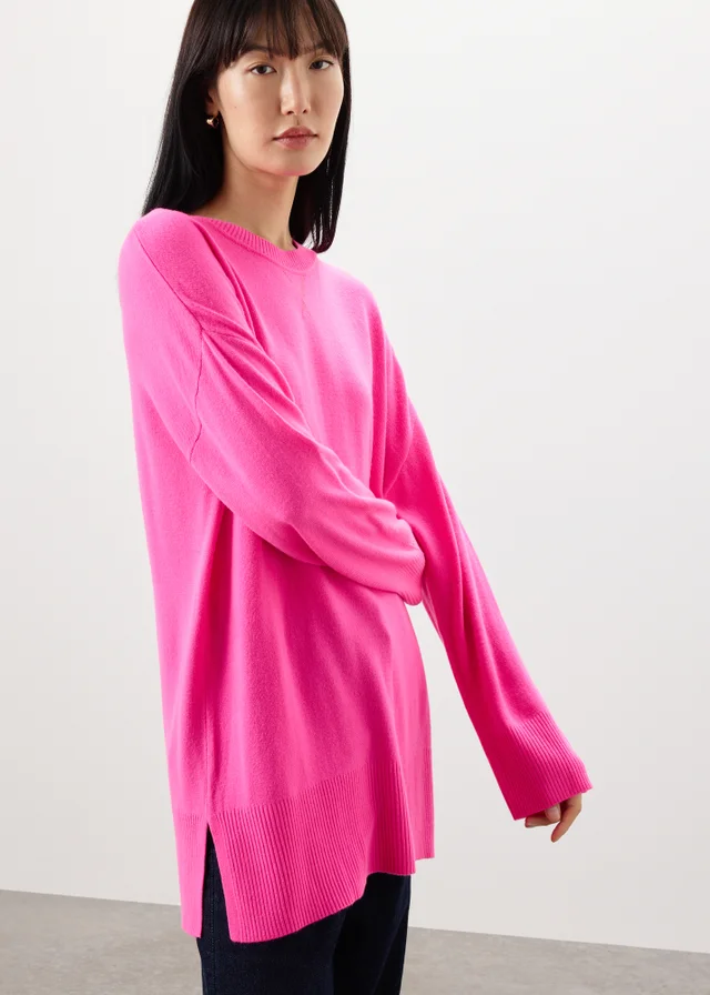 Pink Knitted Crew Neck Longline Top